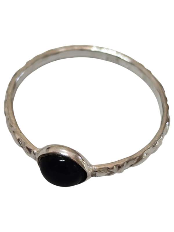 Black onyx ring in 925 silver, Round, size 9