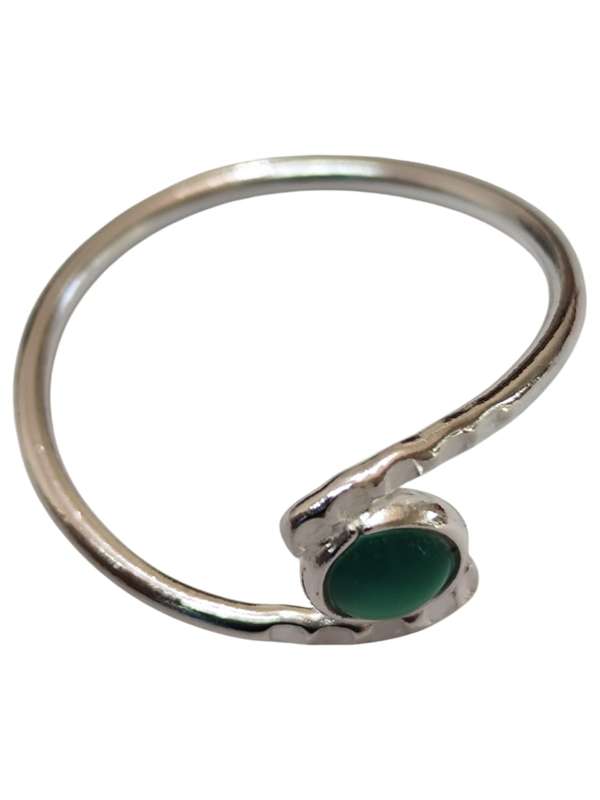 Green chalcedony ring in 925 silver, Round, size 8