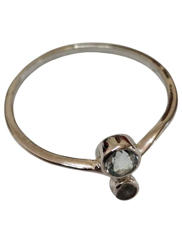 Blue topaz ring in 925 silver, Round, size 7