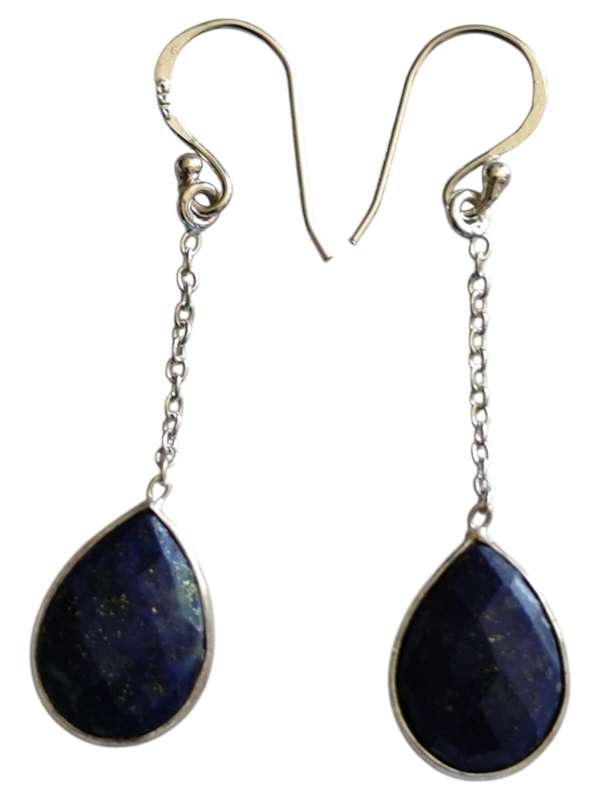 Lapis lazuli facet pear dangle earrings, 925 Silver, 4.8cm