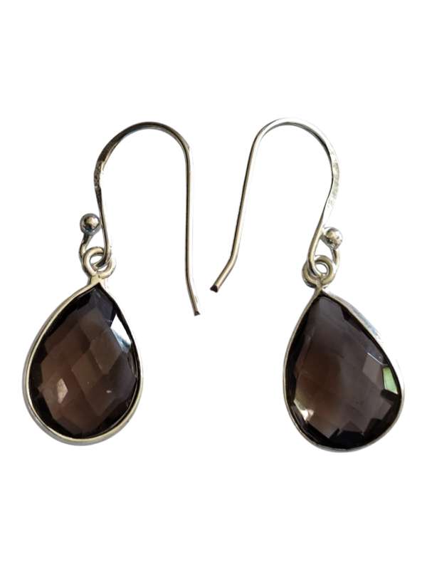 Smoky quartz facet dangle earrings, 925 Silver, 2.9cm