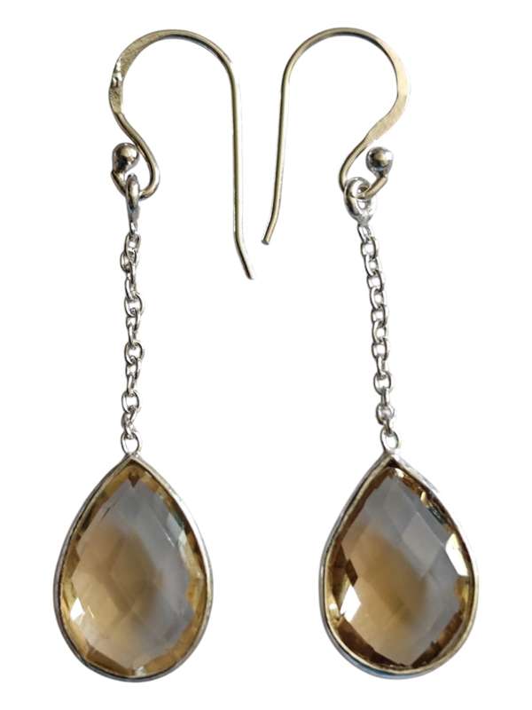 Citrine facet pear dangle earrings, 925 Silver, 4.8cm