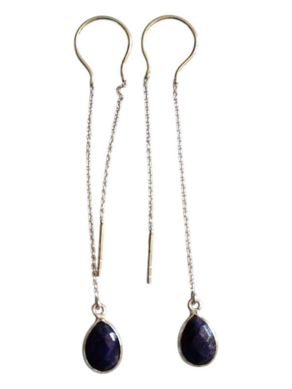 Lapis lazuli facet pear dangle earrings, 925 silver, 7.5cm