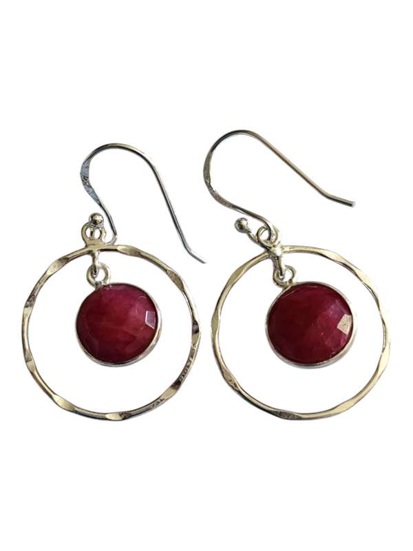 Ruby facet dangle earrings, 925 Silver, 4.1cm