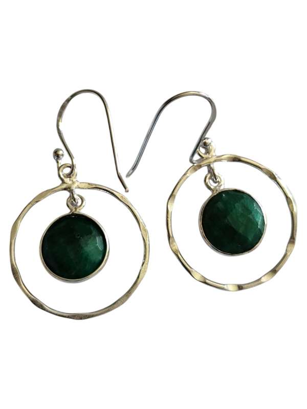 Emerald color jadeite facet dangle earrings, 925 Silver, 4.1cm
