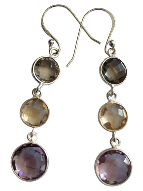 3 Assorted pair of round facet stone earrings, dangle, 925 silver, 5.3cm