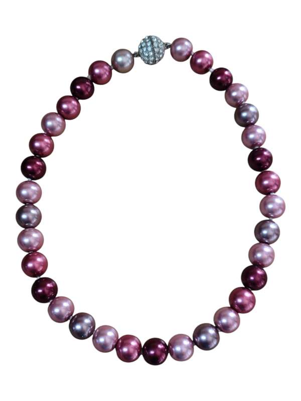 Mauve taupe, pink, light red, scarlet red color Shell pearl necklace with magnetic ball clasp, ro...