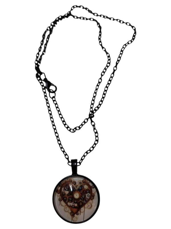 Mechanical heart necklace, Base metal, includes oval link chain with lobster clasp