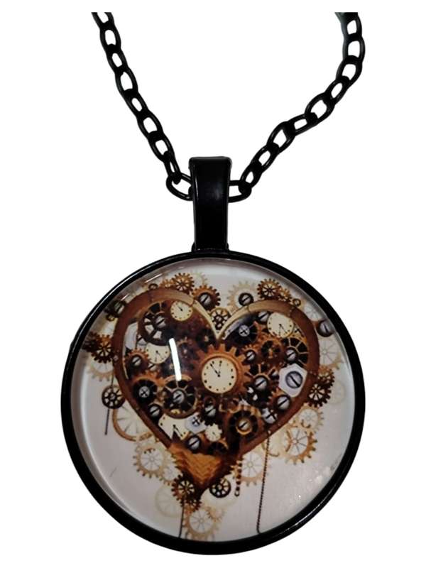 Mechanical heart necklace, Base metal, includes oval link chain with lobster clasp