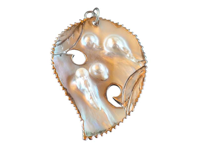 Pearl shell leaf Pendant, 925 silver, 4 x 6.7cm