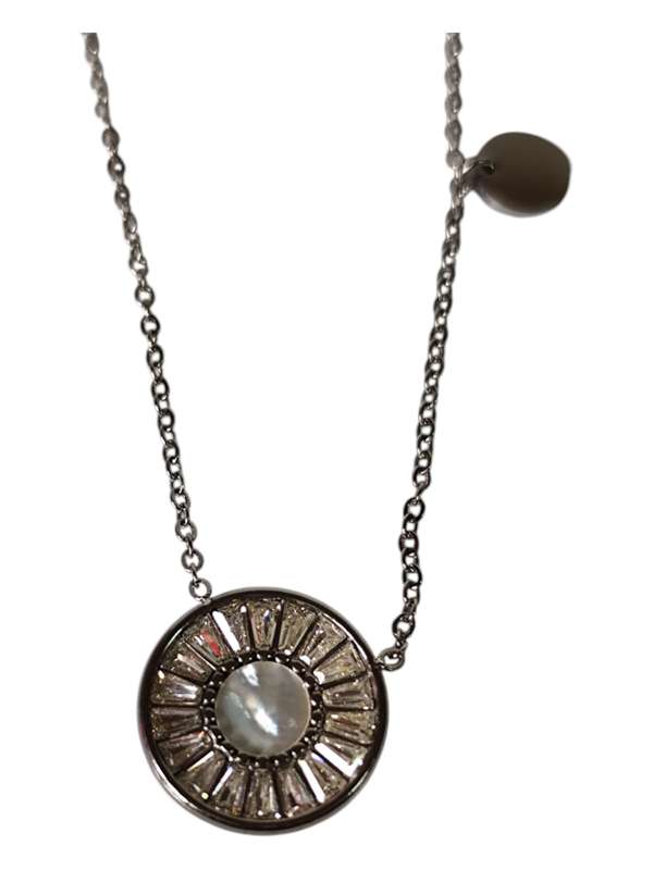 Stainless-steel sun necklace with extension chain and lobster clasp, Silver color, 1.5mm, 41.2+6.5cm