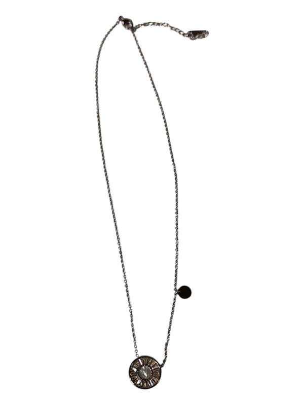 Stainless-steel sun necklace with extension chain and lobster clasp, Silver color, 1.5mm, 41.2+6.5cm