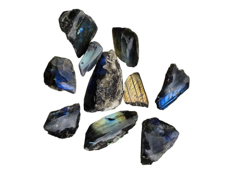 Assorted Labradorite pieces, Madagascar, 2.7-6.4cm