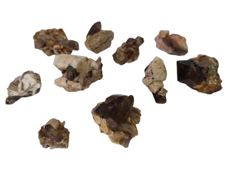 Assorted Smoky quartz or Aegerine with Feldspar, Zomba, Malawi, 0.6-5.3cm
