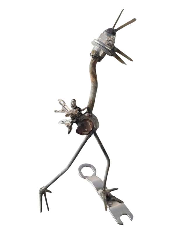 Running Smoky quartz Ostrich, tool sculpture, 14 x 13.5 x 30cm, 0.344kgs