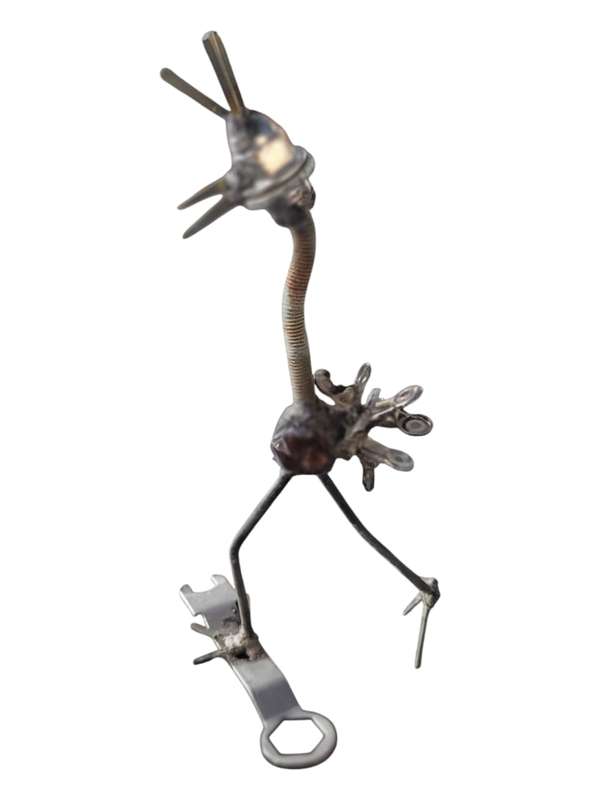 Running Smoky quartz Ostrich, tool sculpture, 14 x 13.5 x 30cm, 0.344kgs