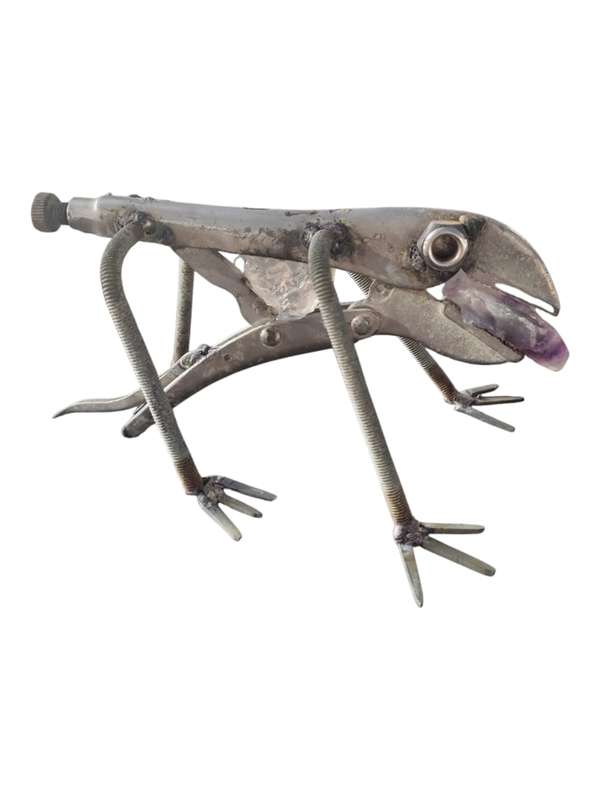Chameleon with an amethyst tongue, tool sculpture,  24.5 x 20.5 x 12.5cm, 0.787kgs