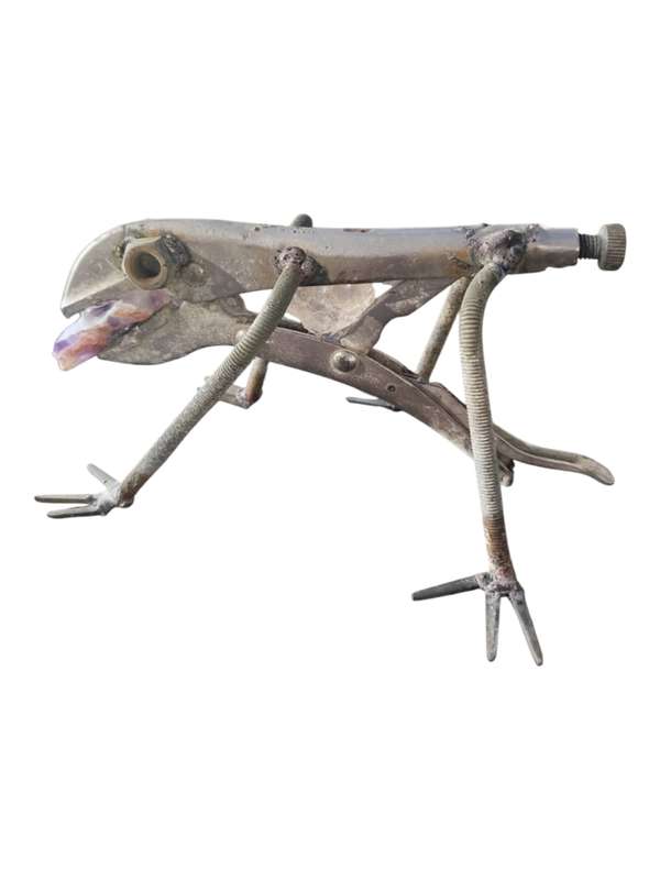 Chameleon with an amethyst tongue, tool sculpture,  24.5 x 20.5 x 12.5cm, 0.787kgs
