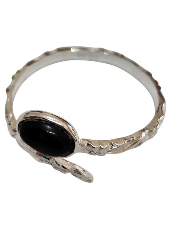 Black onyx ring in 925 silver, Oval, size 8