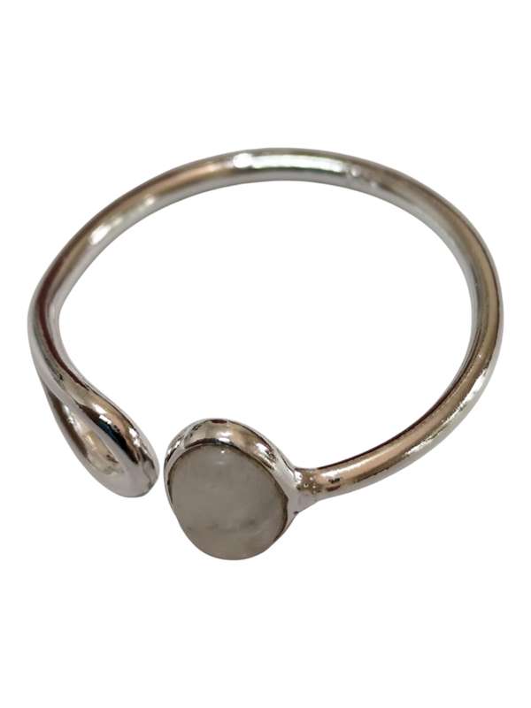 Moonstone ring in 925 silver, Swirl pattern band, Oval, size 10