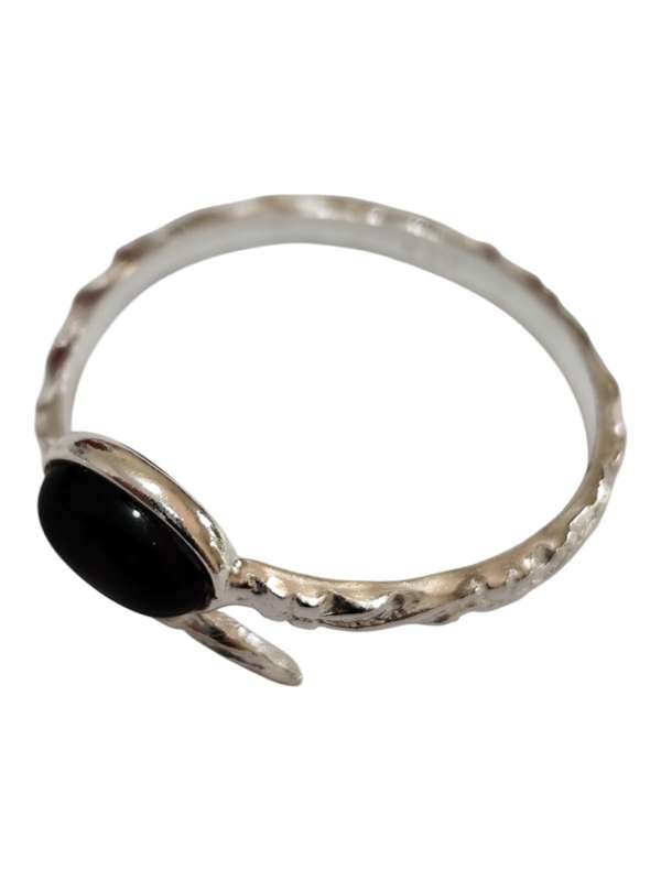Black onyx ring in 925 silver, Oval, size 9