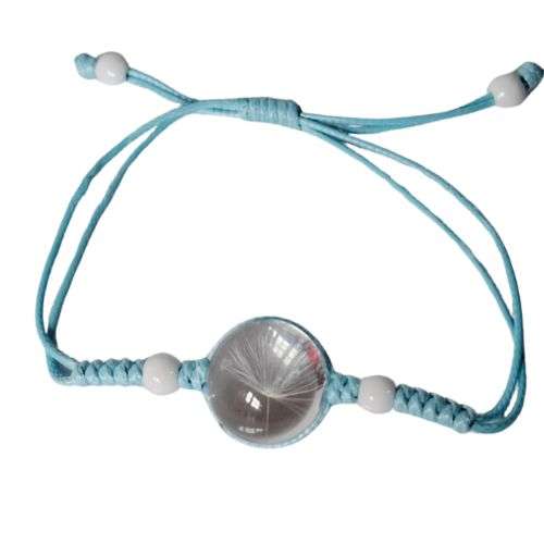 Dandelion dome bracelet, Light blue, adjustable