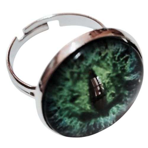 Blue and green Cat eye ring, Silver color base, stainless steel ring adjustable