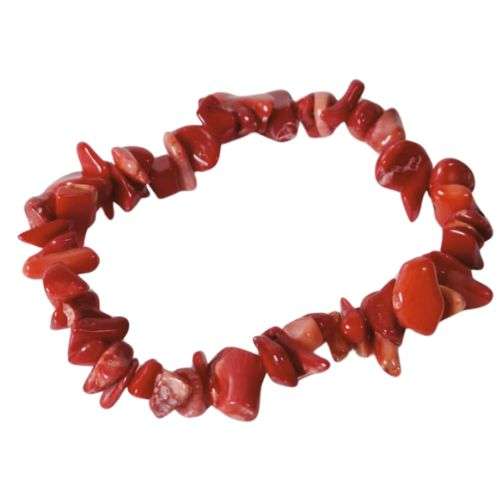 Red coral chip bracelet, stretchcord