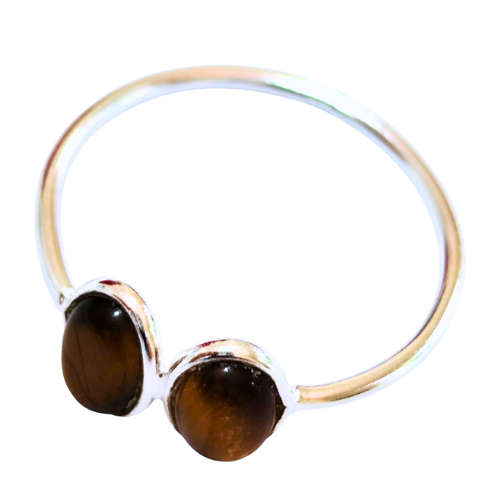Tiger eye ring in 925 silver, Oval, Size 9