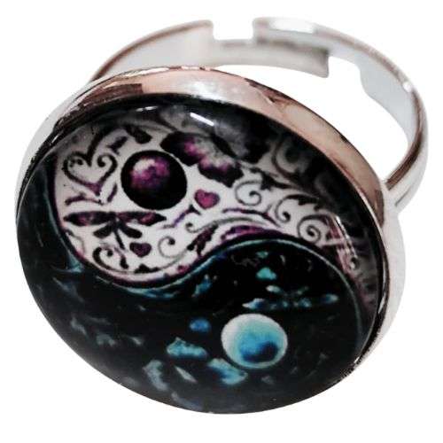 Yin & Yang ring, Silver color base, stainless steel ring adjustable