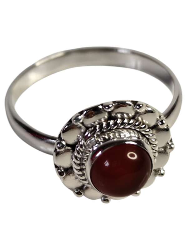 Carnelian ring in 925 silver, Round cut, size 7