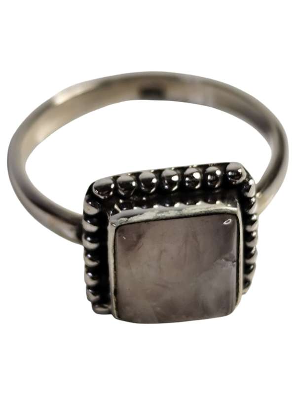 Rose quartz ring in 925 silver, Square cut, Size 8