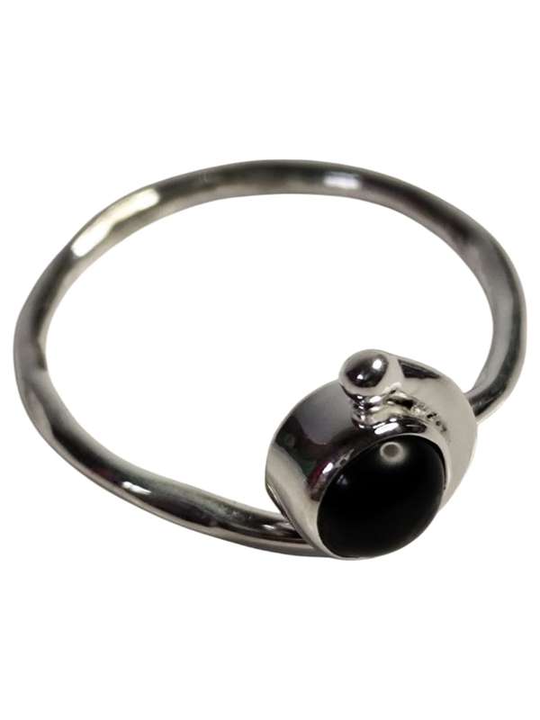 Matt obsidian ring in 925 silver, Round cut, size 8