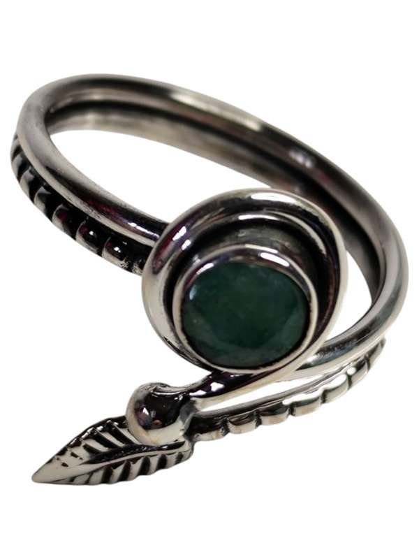 Moss agate ring in 925 silver, Round cut, size 7