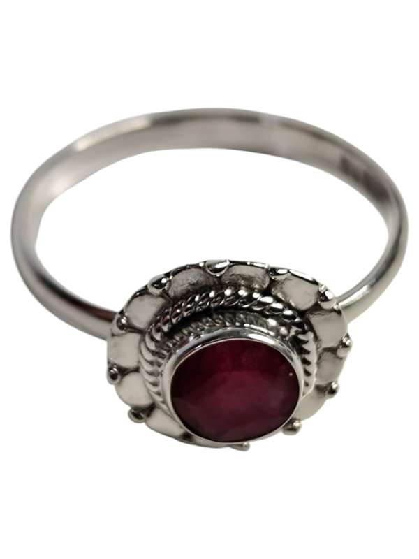 Ruby ring in 925 silver, Round cut, size 9