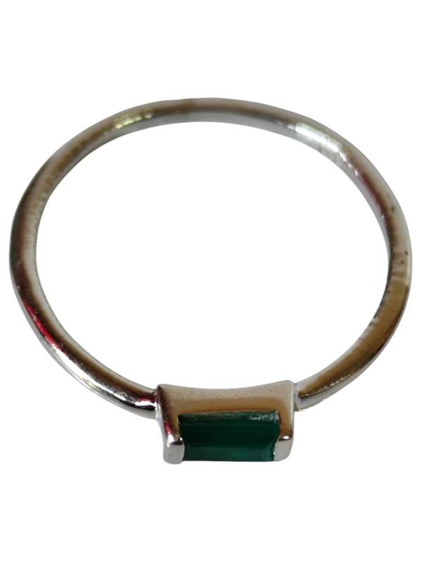 Green chalcedony ring in 925 silver, Emerald cut, size 8