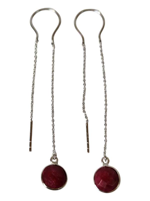 Ruby facet round dangle earrings, 925 silver, 7.1cm