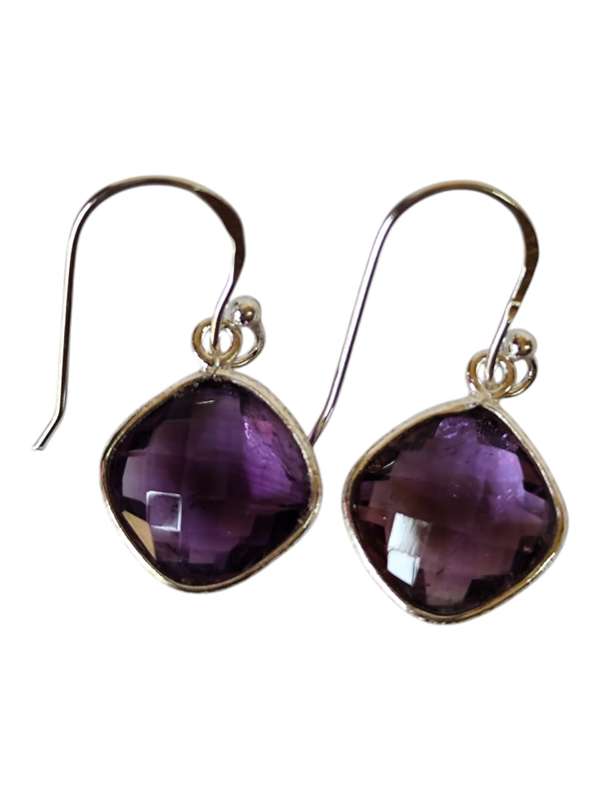 Amethyst Square facet dangle earrings, 925 Silver