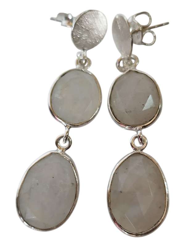 Moonstone drop stud earrings, 925 Silver, Pear cut, 4.5cm from post of stud to end of drop