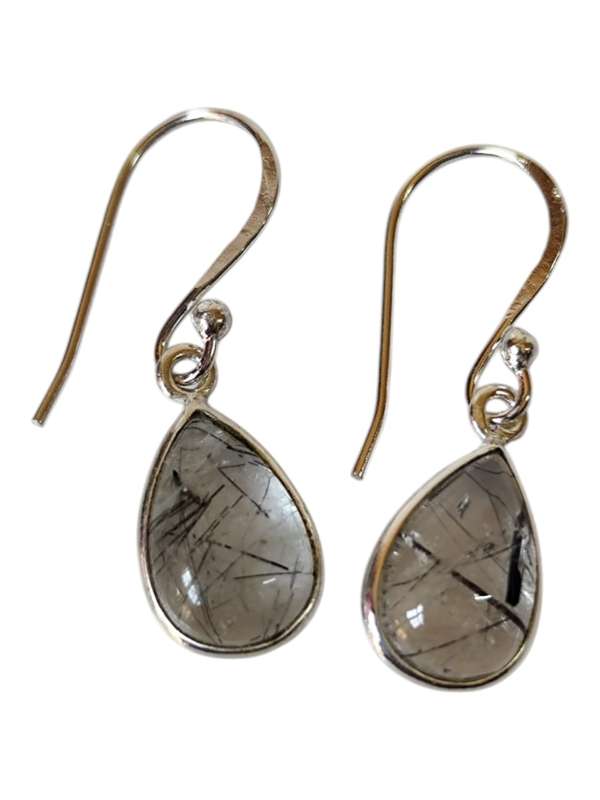 Tourmalated quartz dangle earrings, Pear shape, 925 Silver, 2.9cm
