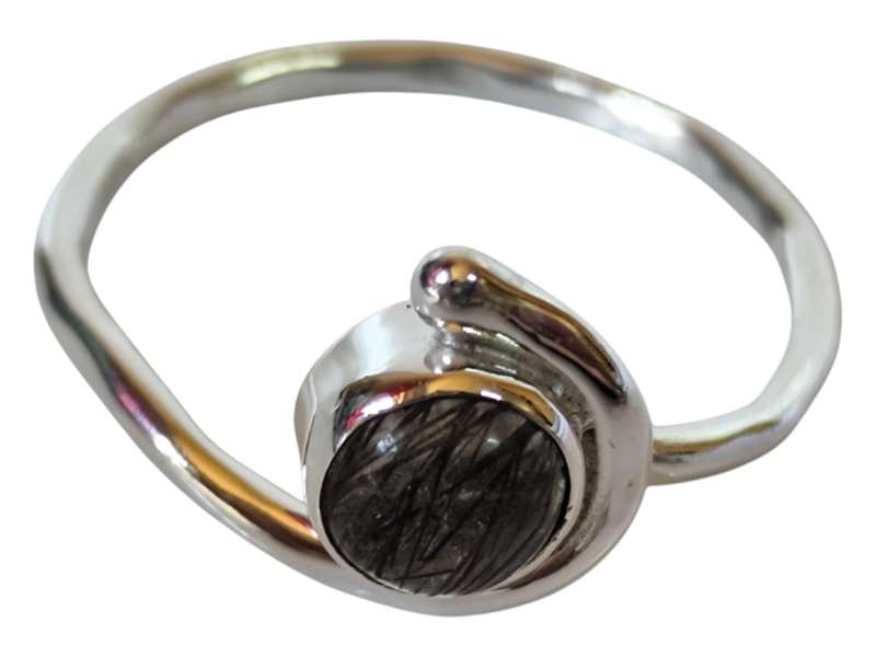 Tourmalated quartz ring in 925 silver, Round cut, size 9