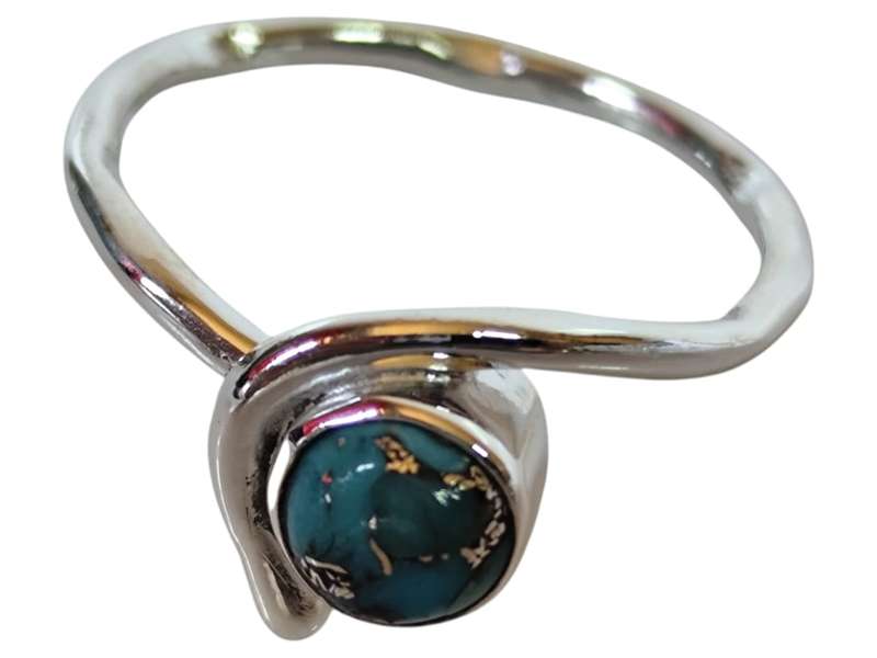 Turquoise ring in 925 silver, Round cut, size 7