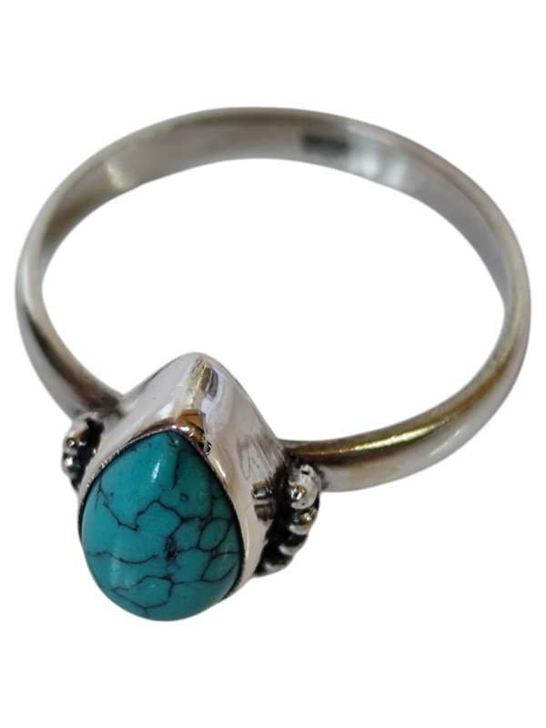Turquoise ring in 925 silver, Pear cut, size 9