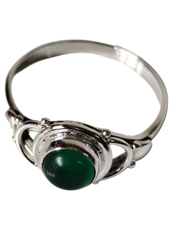 Green chalcedony ring in 925 silver, Round cut, size 8