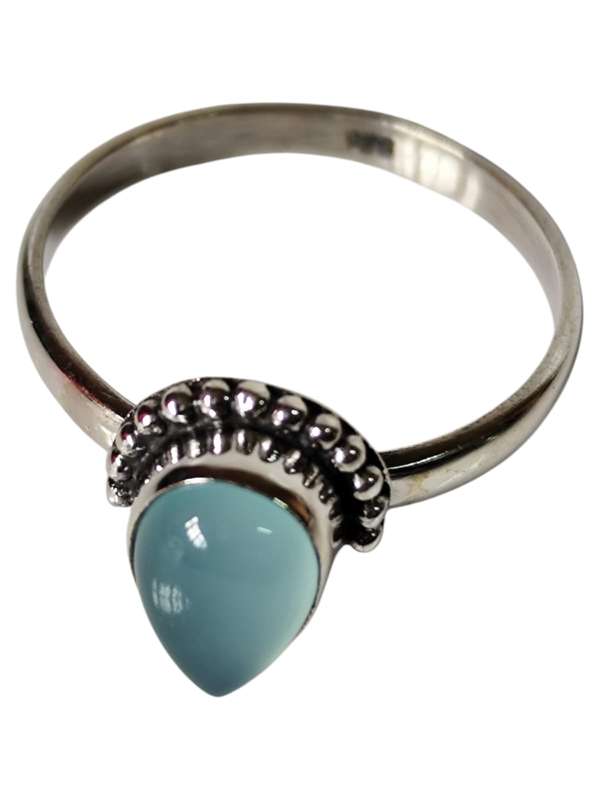 Aqua chalcedony ring in 925 silver, Pear cut, size 8
