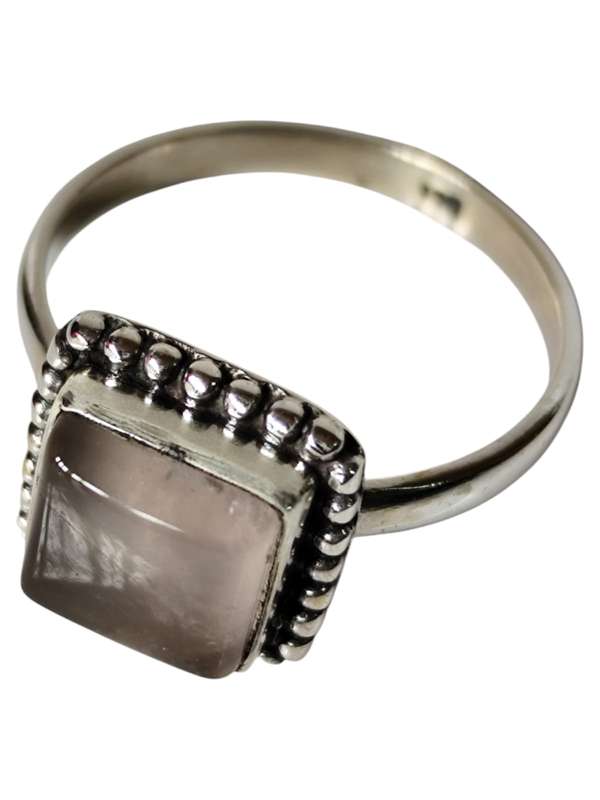Rose quartz ring in 925 silver, Square cut, Size 8