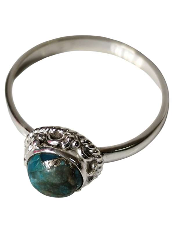 Turquoise ring in 925 silver, Round cut, size 8
