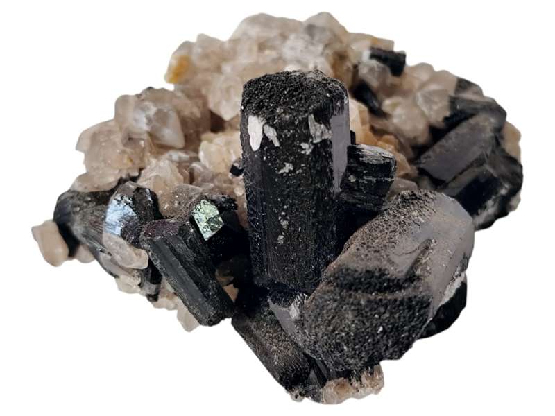 Tourmaline with quartz cluster, Erongo Mountain, Namibia, 10 x 9.5 x 4.3cm, 0.21kg
