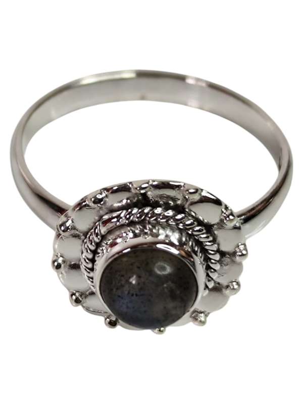 Labradorite ring in 925 silver, Round cut, size 7
