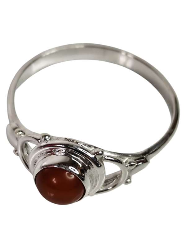 Carnelian ring in 925 silver, Round cut, size 10